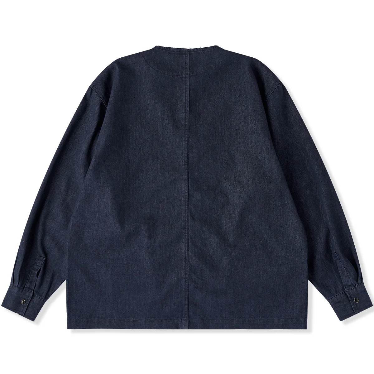 襟・前立てフリンジ加工ノーカラーデニムジャケット - Image 2