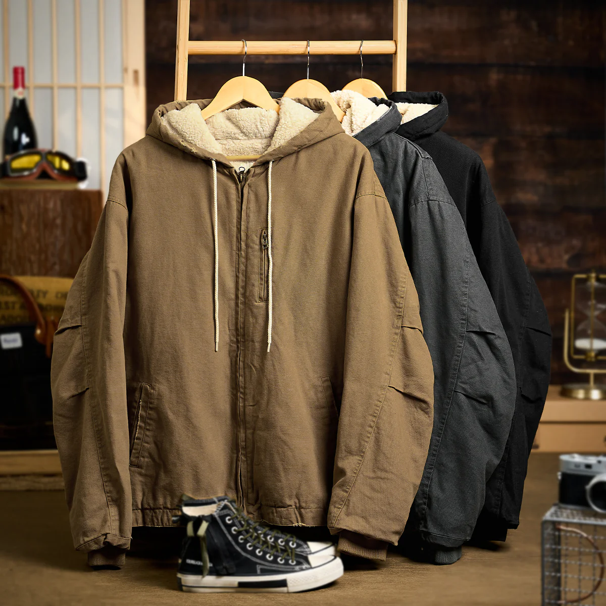 3色展開　フード付き裏ボアワークジャケット - Image 6