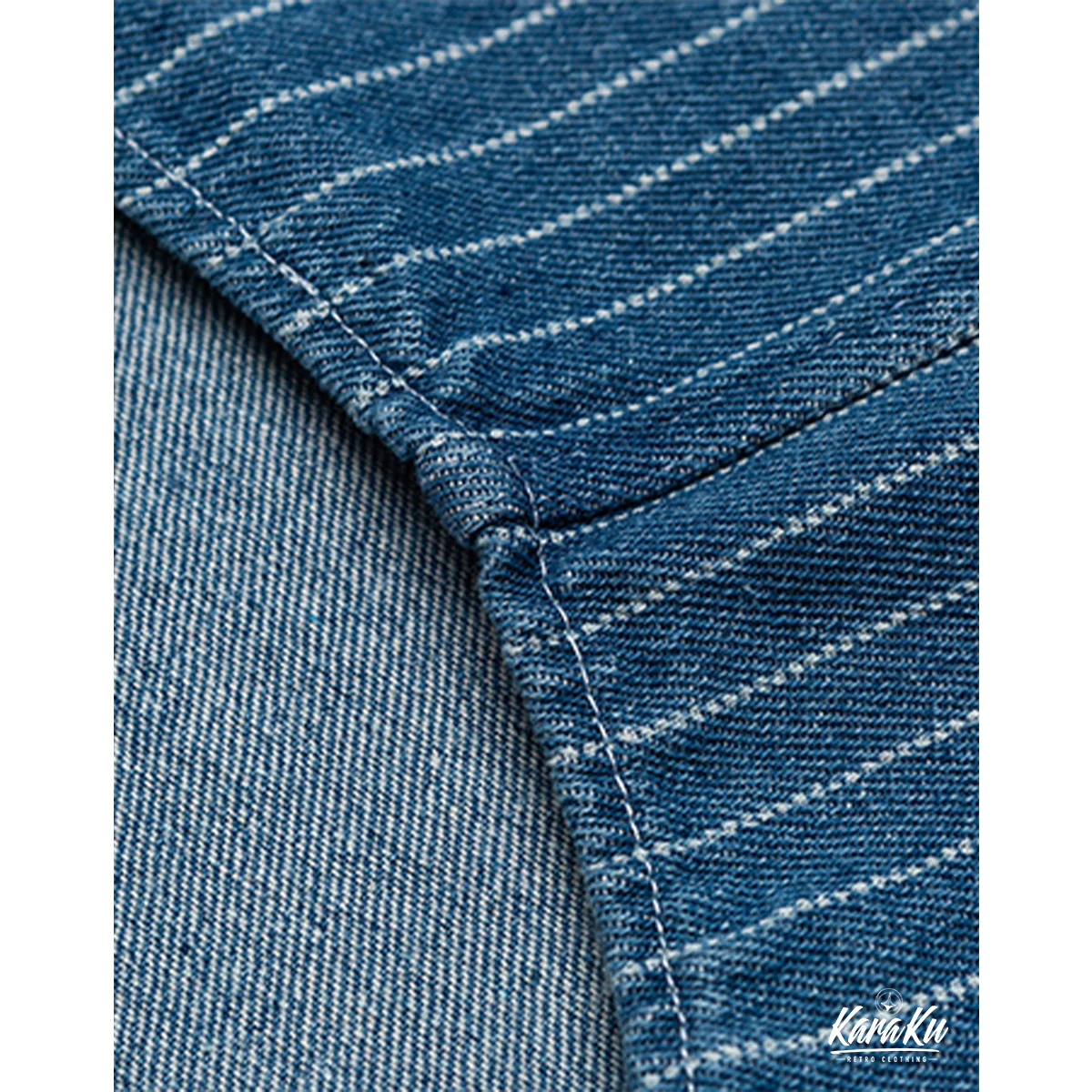 WABASH　不規則ポケット付きウォバッシュストライプデニムシャツ - Image 9