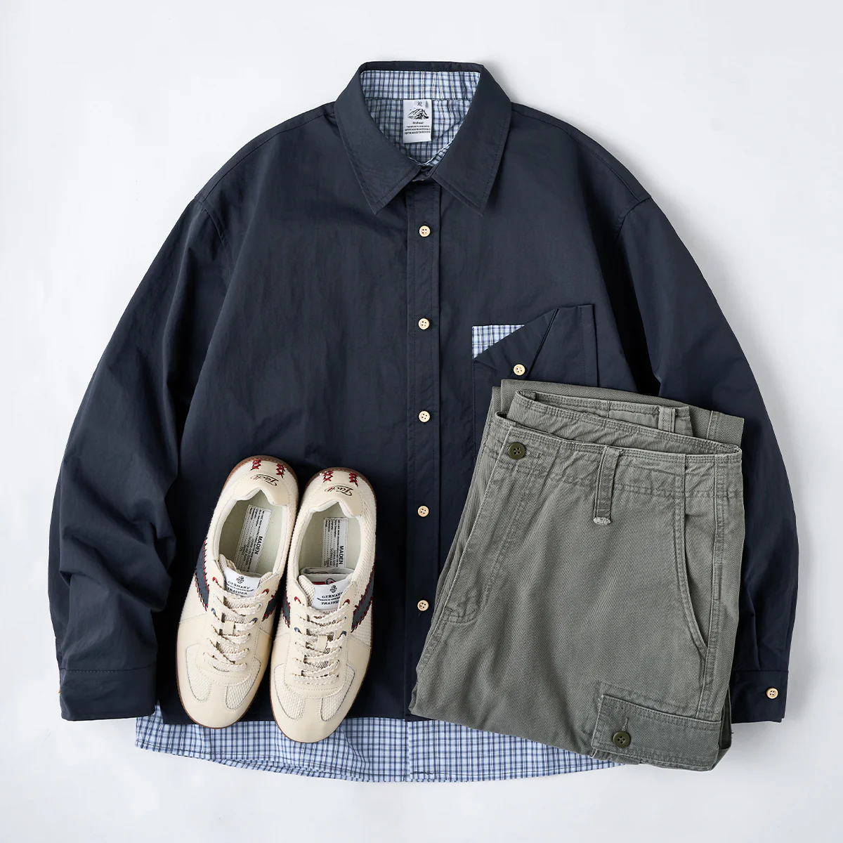 無地シャツ×チェック柄シャツ　フェイクレイヤード仕様デザインシャツ - Image 16