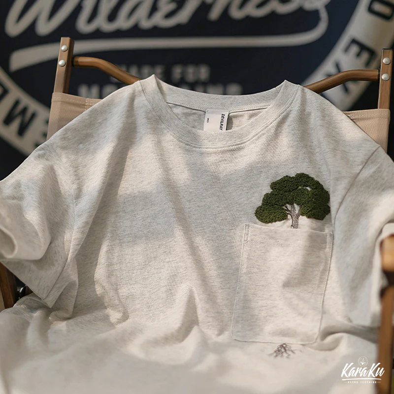 「木はポケットの中で育つ」サガラ刺繍コットンTee - Image 15