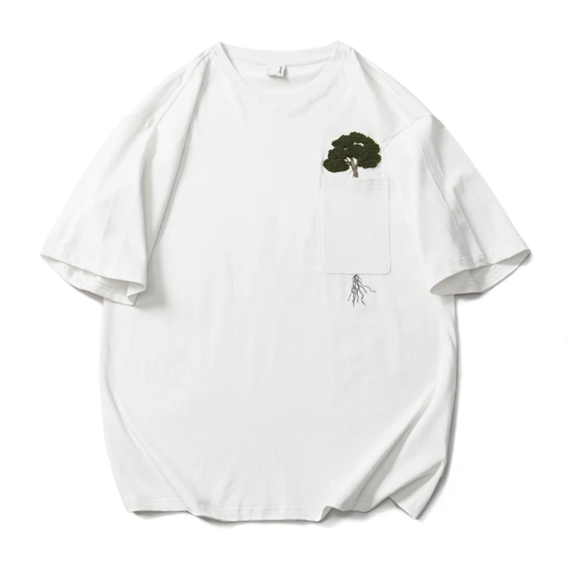 「木はポケットの中で育つ」サガラ刺繍コットンTee - Image 4