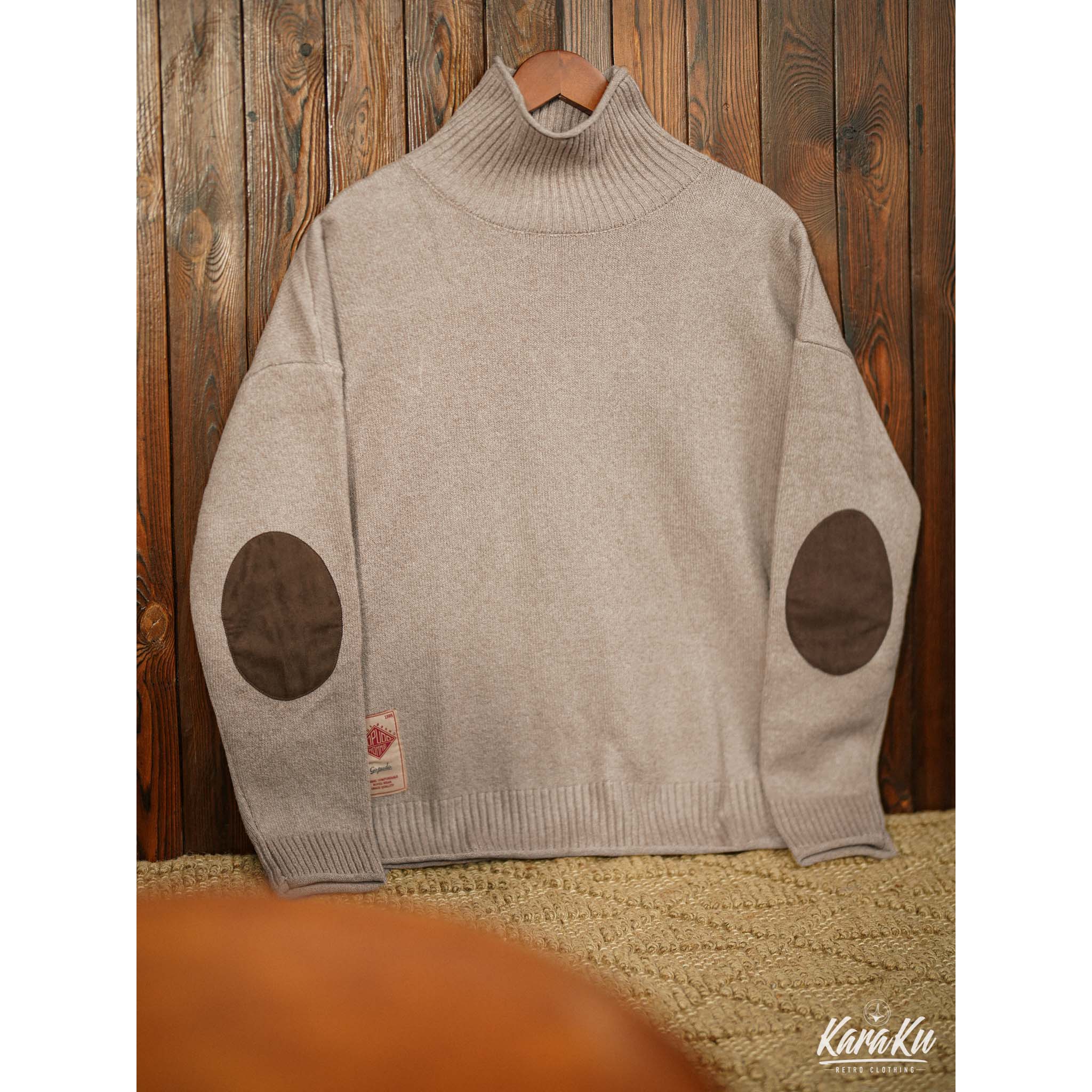 肘パッチ タートルネックファンシーニットセーター - Image 12