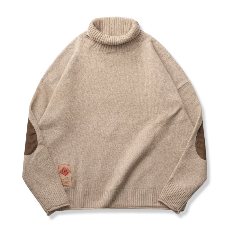 肘パッチ タートルネックファンシーニットセーター - Image 8