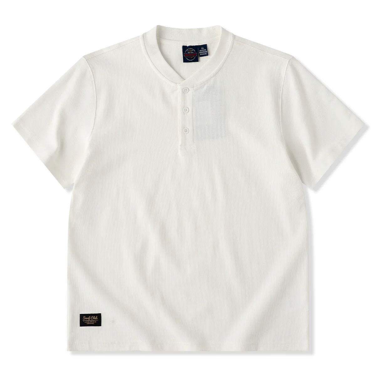 ワンポイントタグ入り 3つボタンワッフルヘンリーネックTシャツ - Image 3