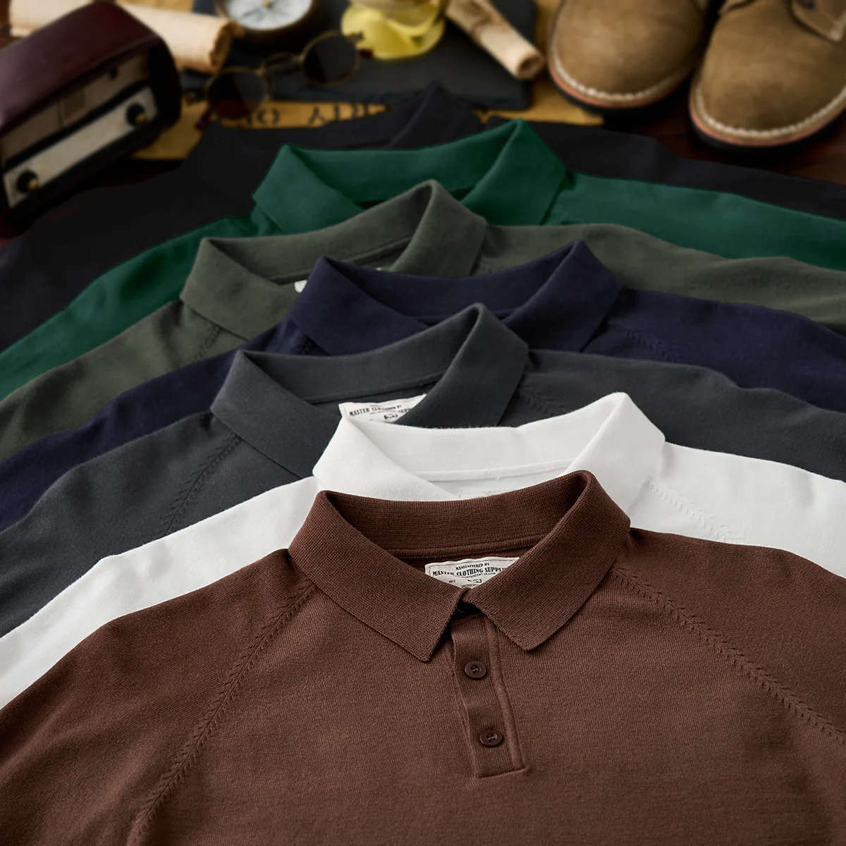 Business&Casual　無地7色ラグランスリーブニットポロシャツ - Image 10