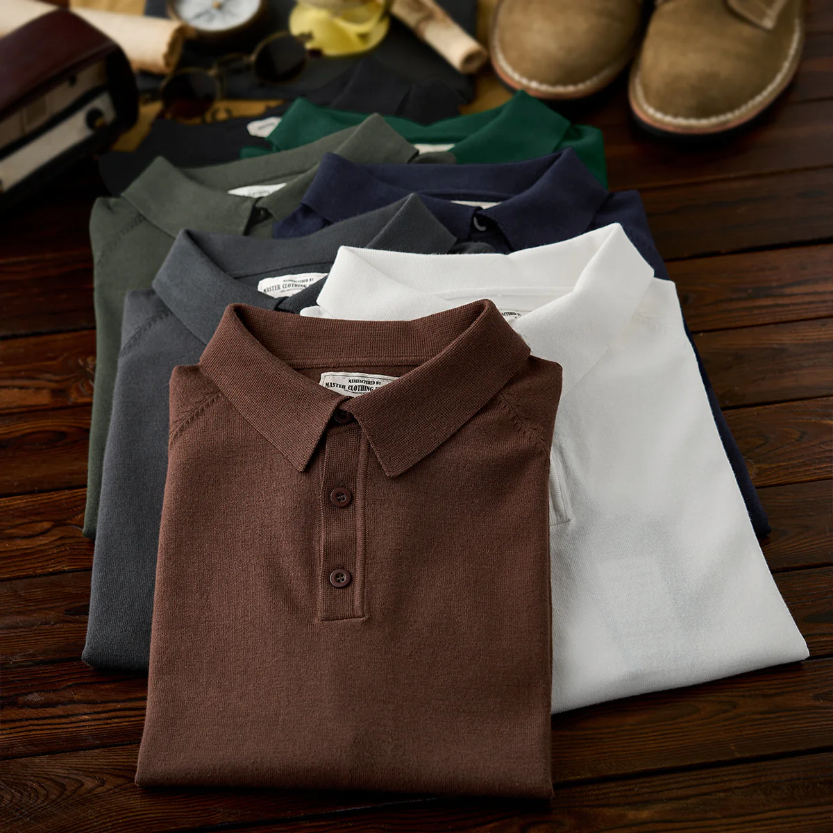 Business&Casual　無地7色ラグランスリーブニットポロシャツ - Image 11