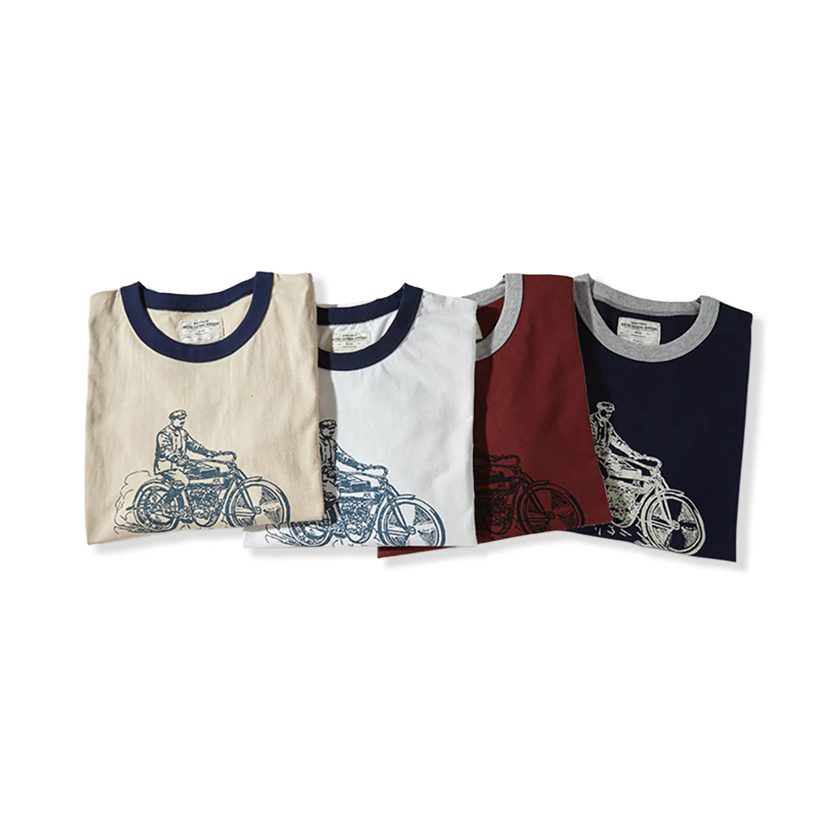 210gヘビーウェイト 手描き風バイクプリントリンガーTシャツ - Image 11