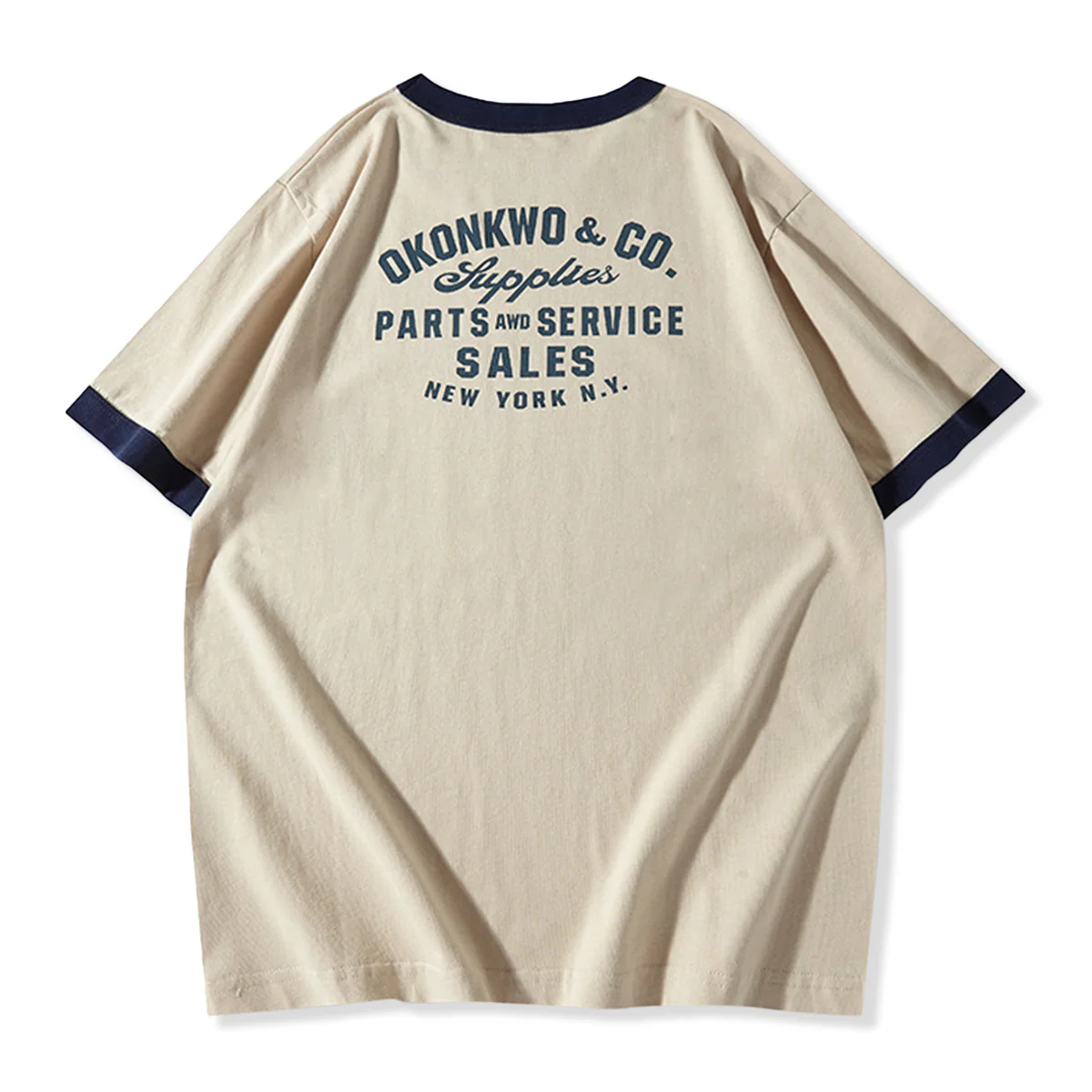 210gヘビーウェイト 手描き風バイクプリントリンガーTシャツ - Image 2