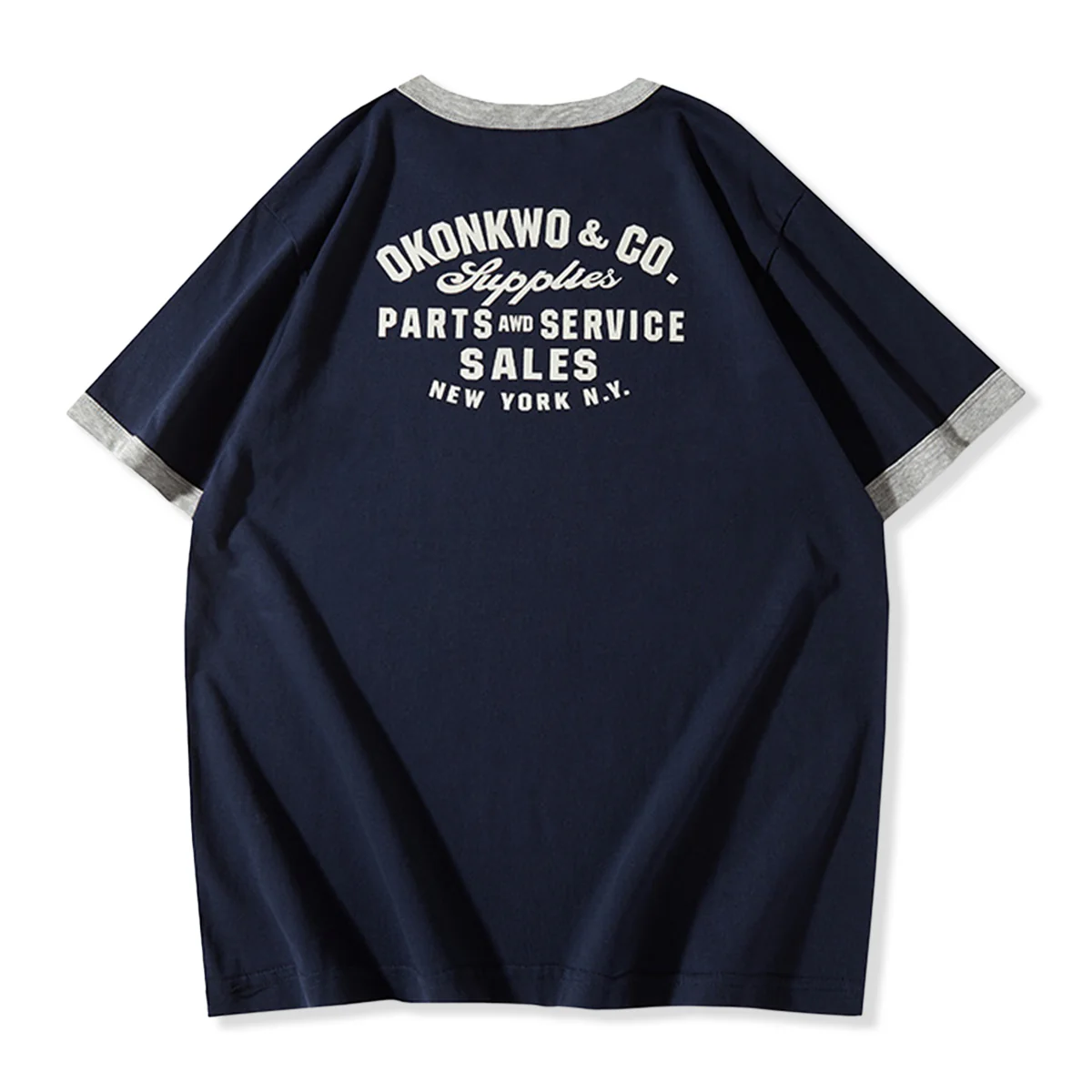 210gヘビーウェイト 手描き風バイクプリントリンガーTシャツ - Image 4
