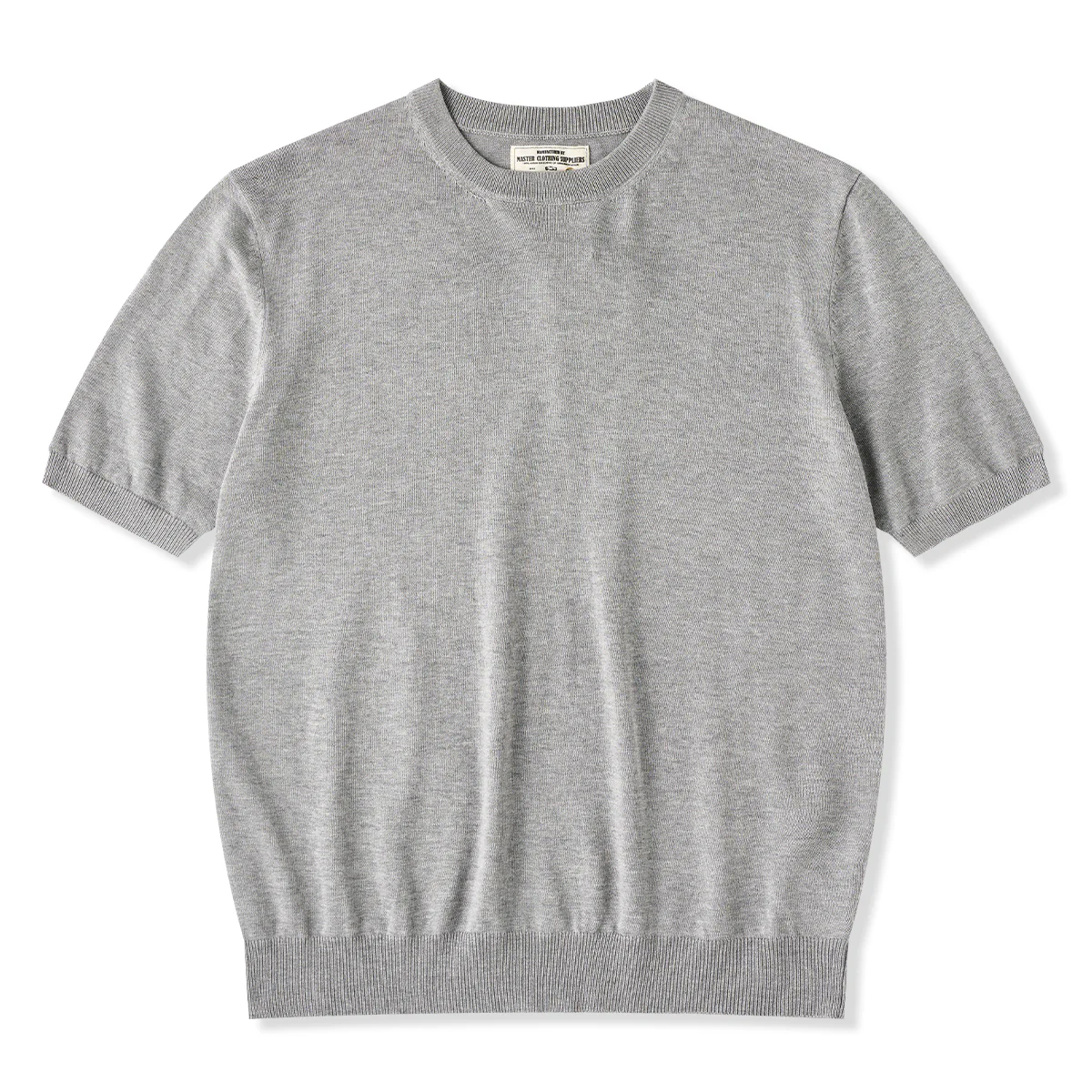 Clean Fit　四色展開　袖・襟・裾リブ入り極細畝ニットTee