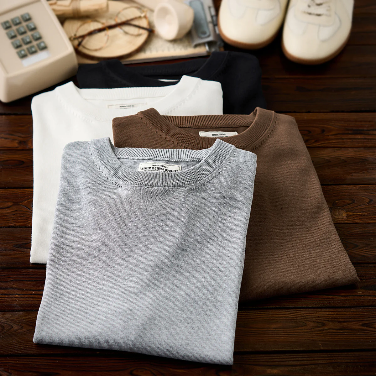Clean Fit　四色展開　袖・襟・裾リブ入り極細畝ニットTee - Image 8