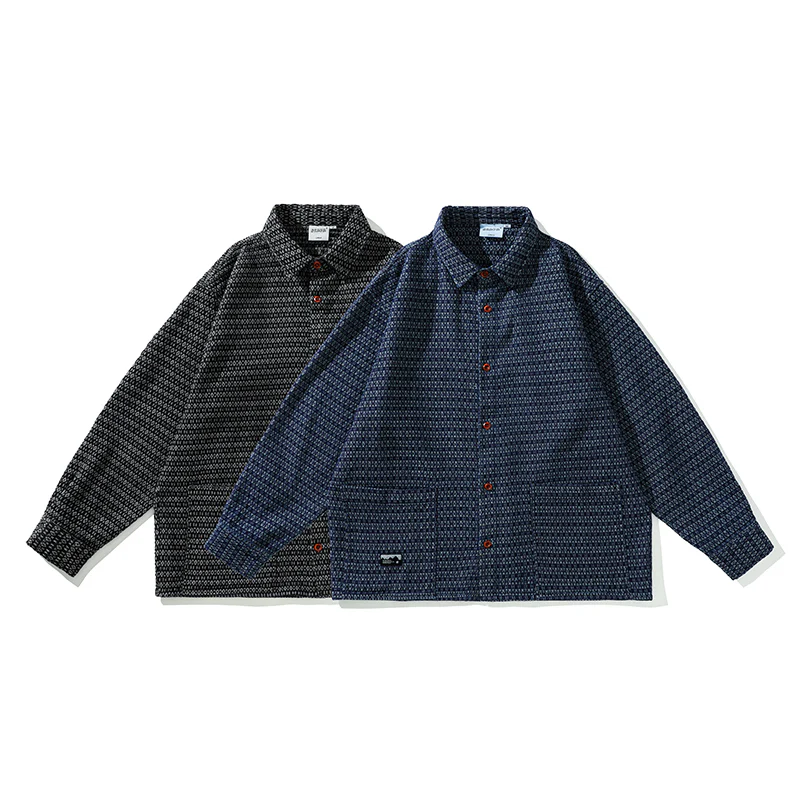 ウォッシュ加工 ジャガード織り柄デニムシャツジャケット - Image 4