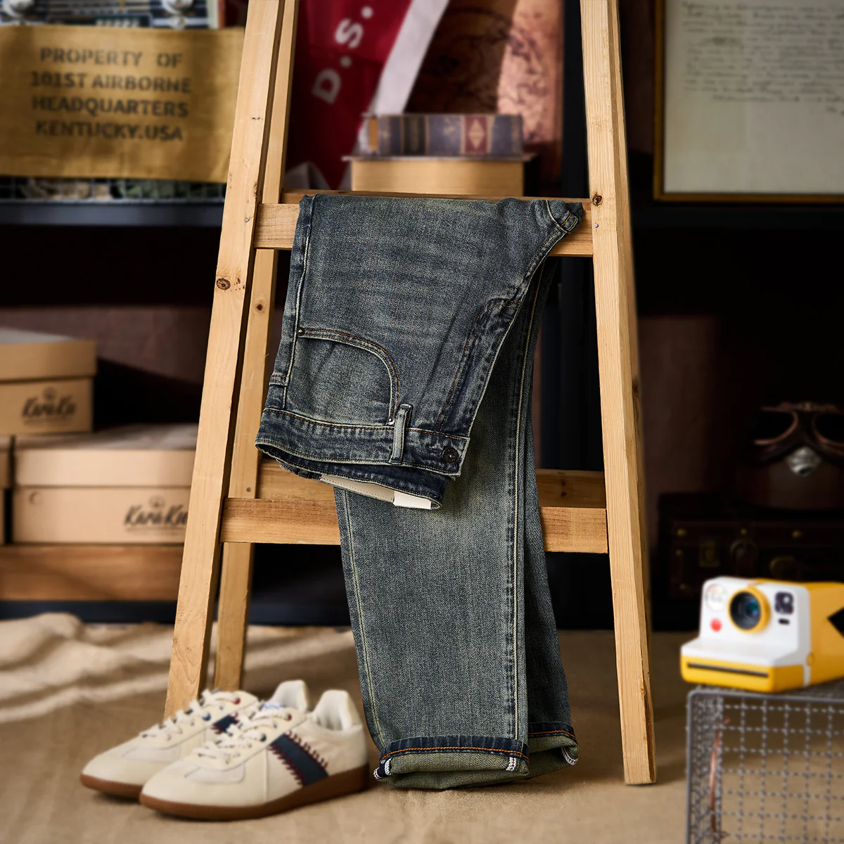 1970s ウィスカー加工 ユーズド感デニムパンツ - Image 3
