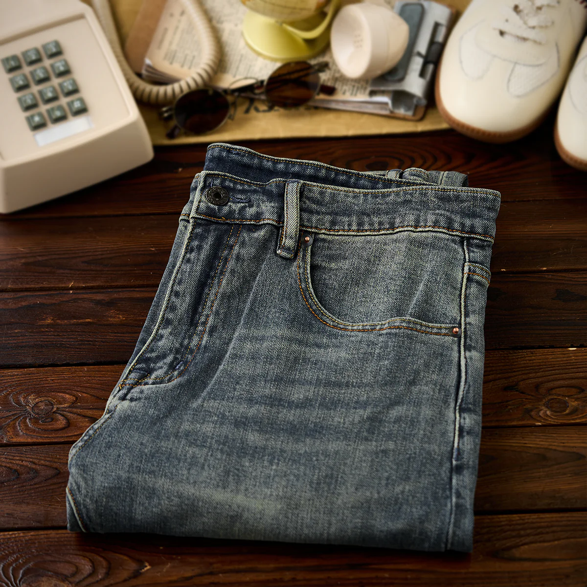 1970s ウィスカー加工 ユーズド感デニムパンツ - Image 5