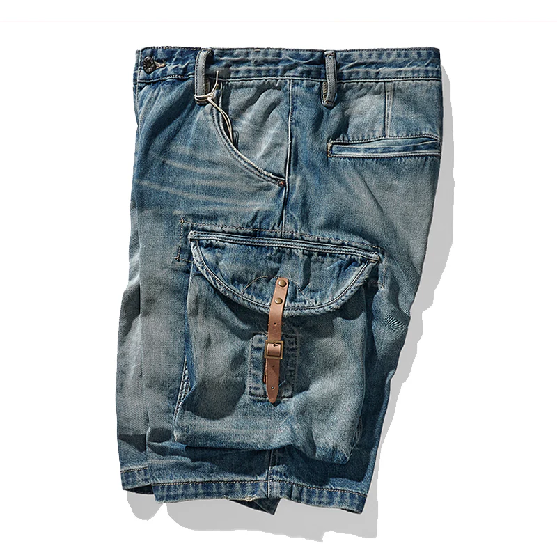 1970's 革バックル付けウォッシュ加工デニムショーツ - Image 3