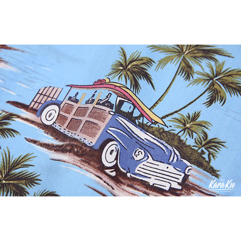 HAWAII ALOHA「ヤシの木・レトロカー・サーフボード」アロハシャツ - Image 10