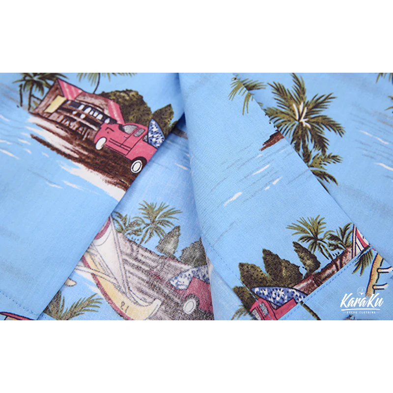 HAWAII ALOHA「ヤシの木・レトロカー・サーフボード」アロハシャツ - Image 11