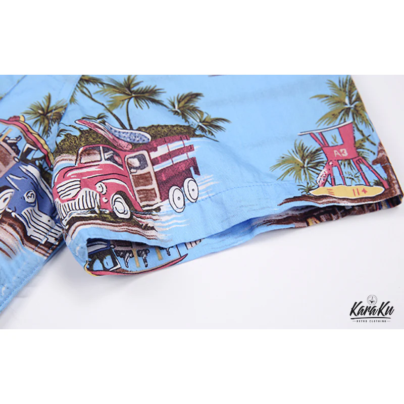 HAWAII ALOHA「ヤシの木・レトロカー・サーフボード」アロハシャツ - Image 13