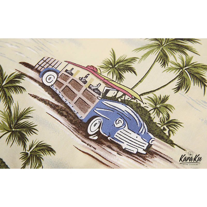 HAWAII ALOHA「ヤシの木・レトロカー・サーフボード」アロハシャツ - Image 5