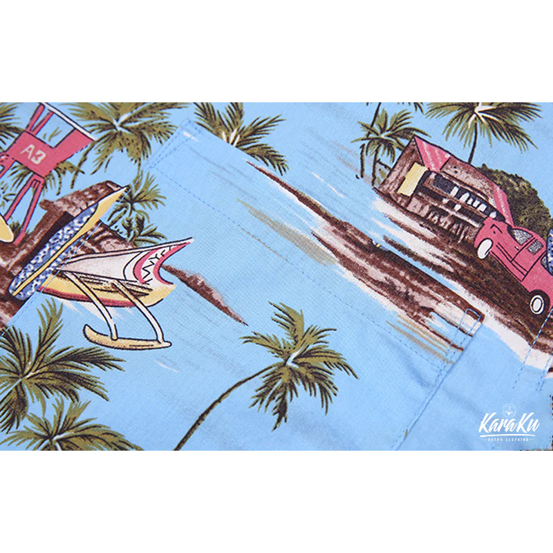 HAWAII ALOHA「ヤシの木・レトロカー・サーフボード」アロハシャツ - Image 8