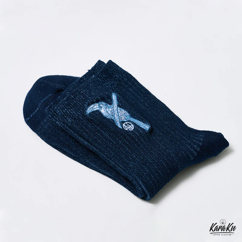 「藍染シリーズ」オオハシ刺繍入りリブ編みニットソックス - Image 5