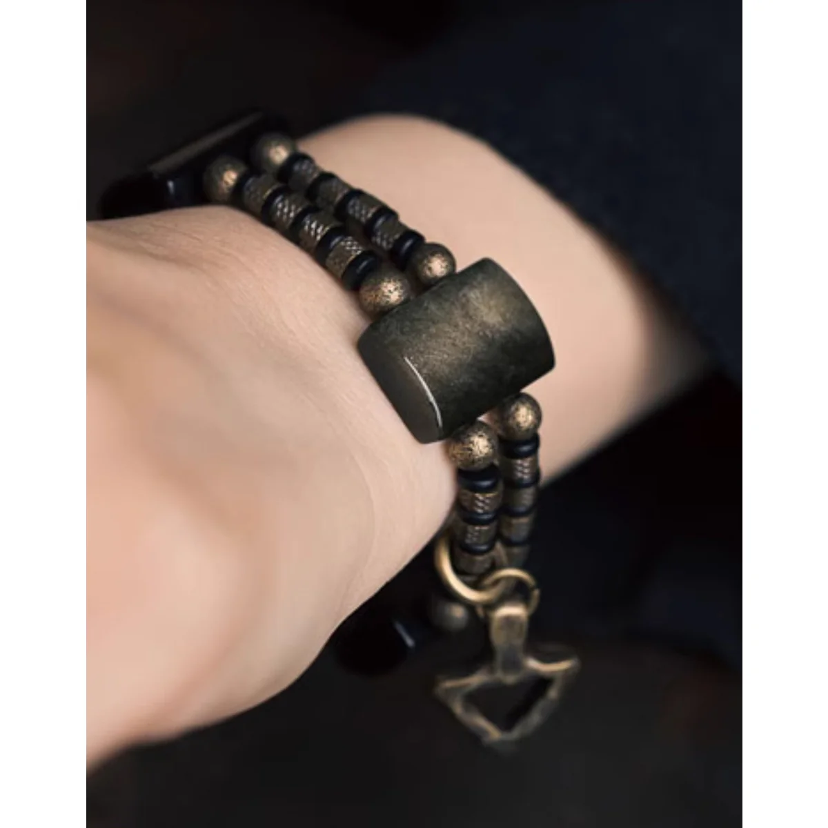 矢じり型真鍮ペンダント&猫目金曜石&黒檀ビーズブレスレット - Image 8