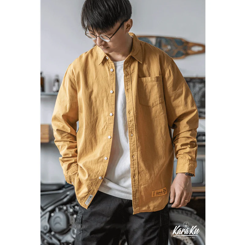 シワ加工 肘補強パッチコットンワークシャツ - Image 10