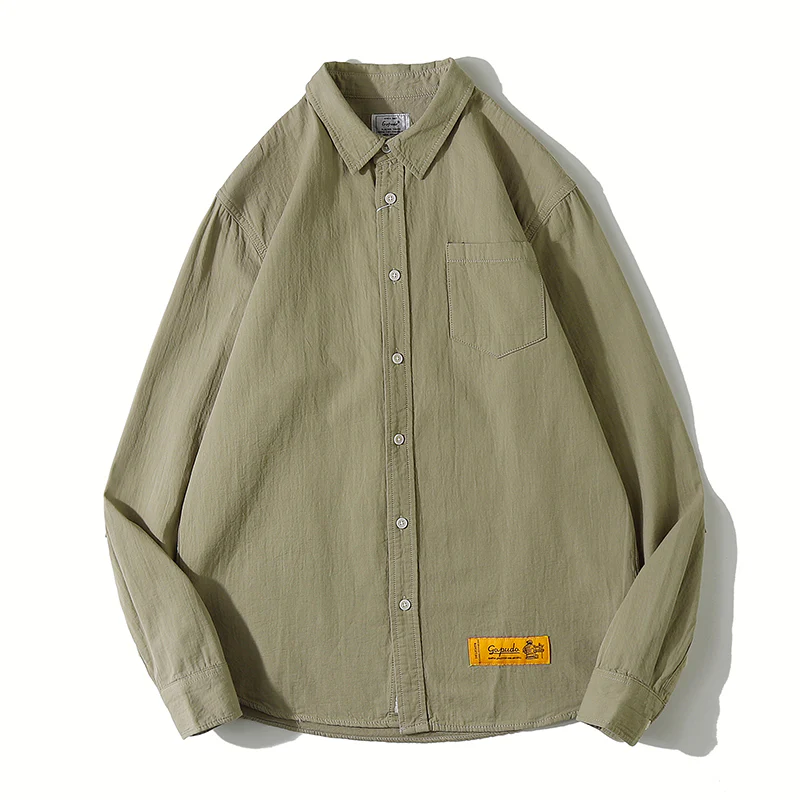シワ加工 肘補強パッチコットンワークシャツ - Image 4