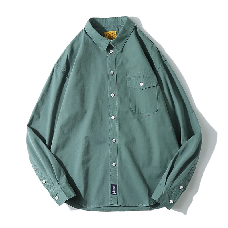 「Spring special」四色展開 レッドステッチ切替無地長袖シャツ