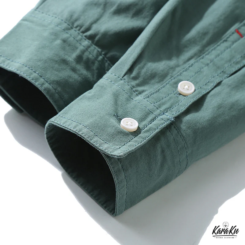 「Spring special」四色展開 レッドステッチ切替無地長袖シャツ - Image 11