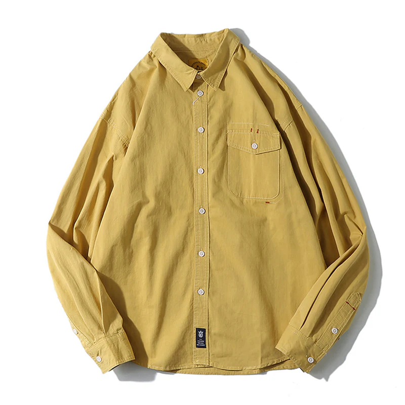 「Spring special」四色展開 レッドステッチ切替無地長袖シャツ - Image 2