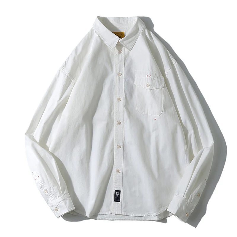 「Spring special」四色展開 レッドステッチ切替無地長袖シャツ - Image 4