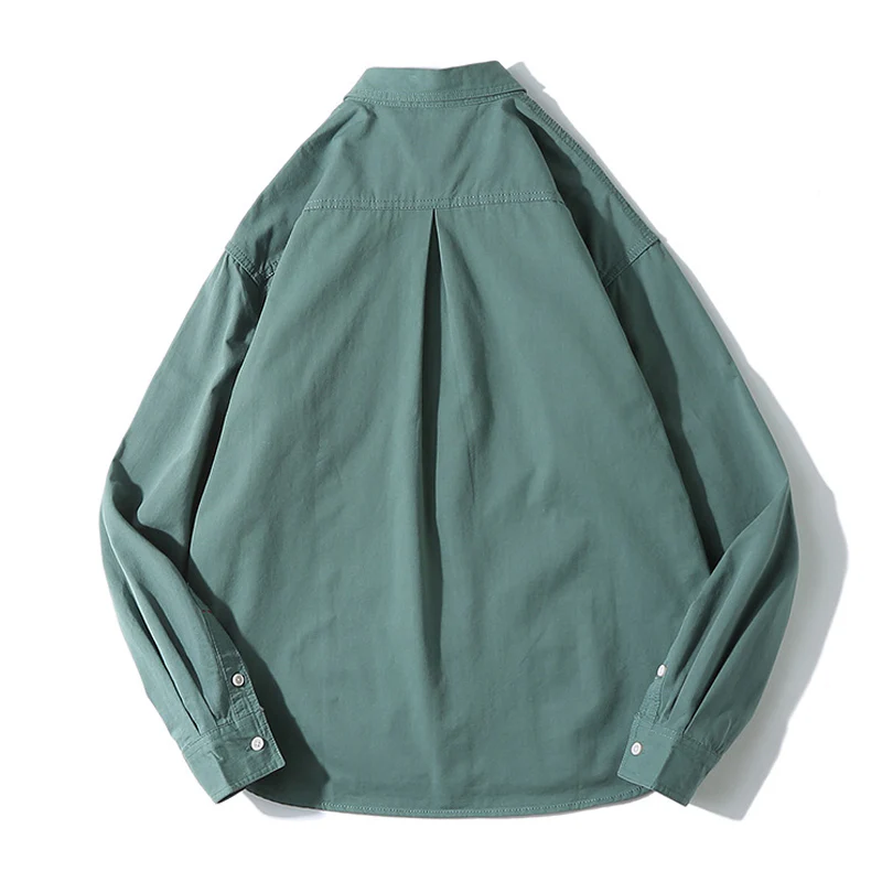 「Spring special」四色展開 レッドステッチ切替無地長袖シャツ - Image 5