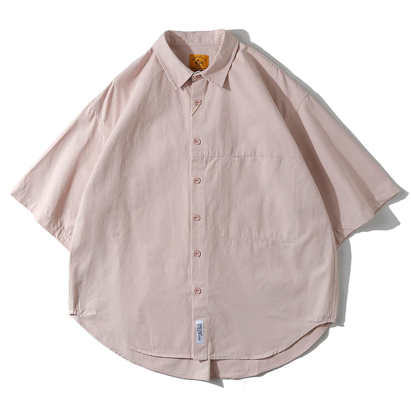 ワンポケット付きコットン半袖シャツ 全4色