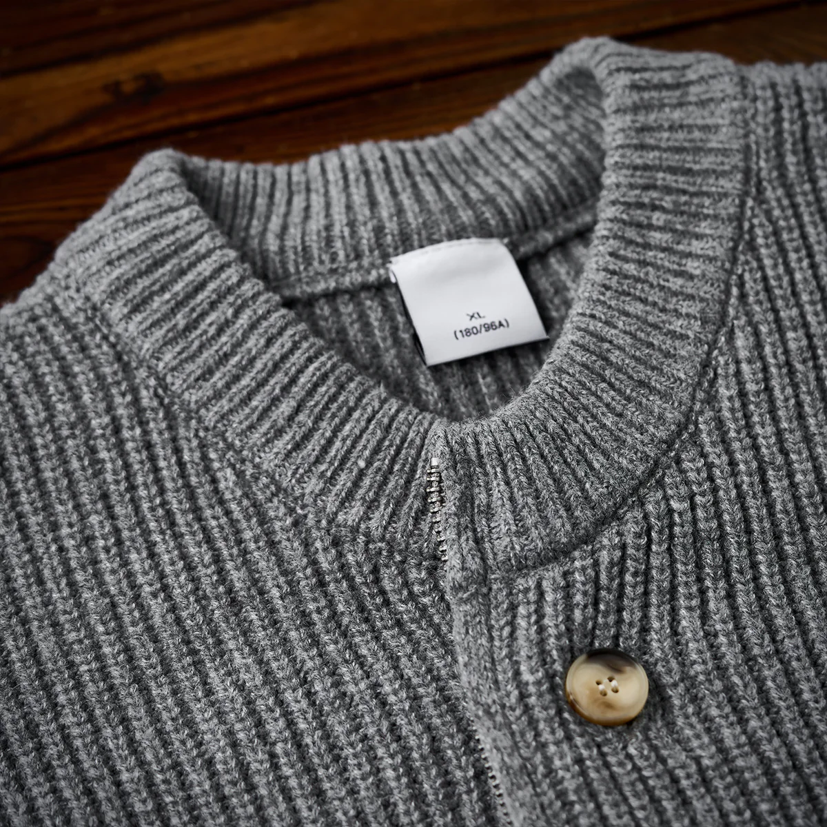 Button&Zipper 4色展開リブ編みニットカーディガン - Image 10