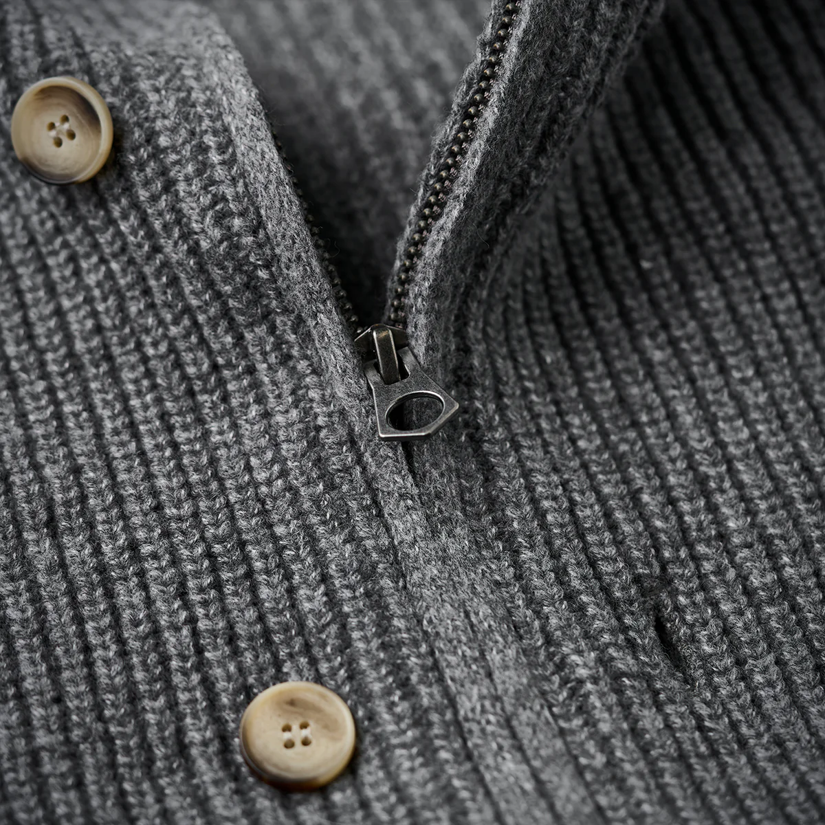 Button&Zipper 4色展開リブ編みニットカーディガン - Image 13
