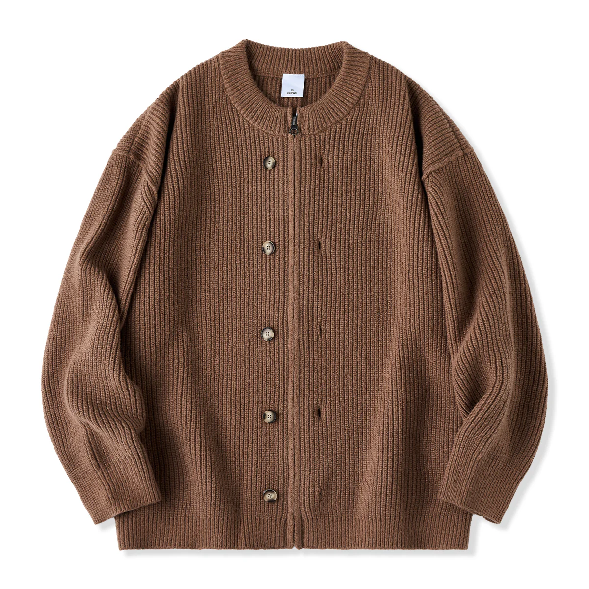 Button&Zipper 4色展開リブ編みニットカーディガン - Image 2