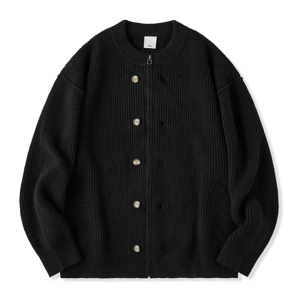 Button&Zipper 4色展開リブ編みニットカーディガン - Image 3