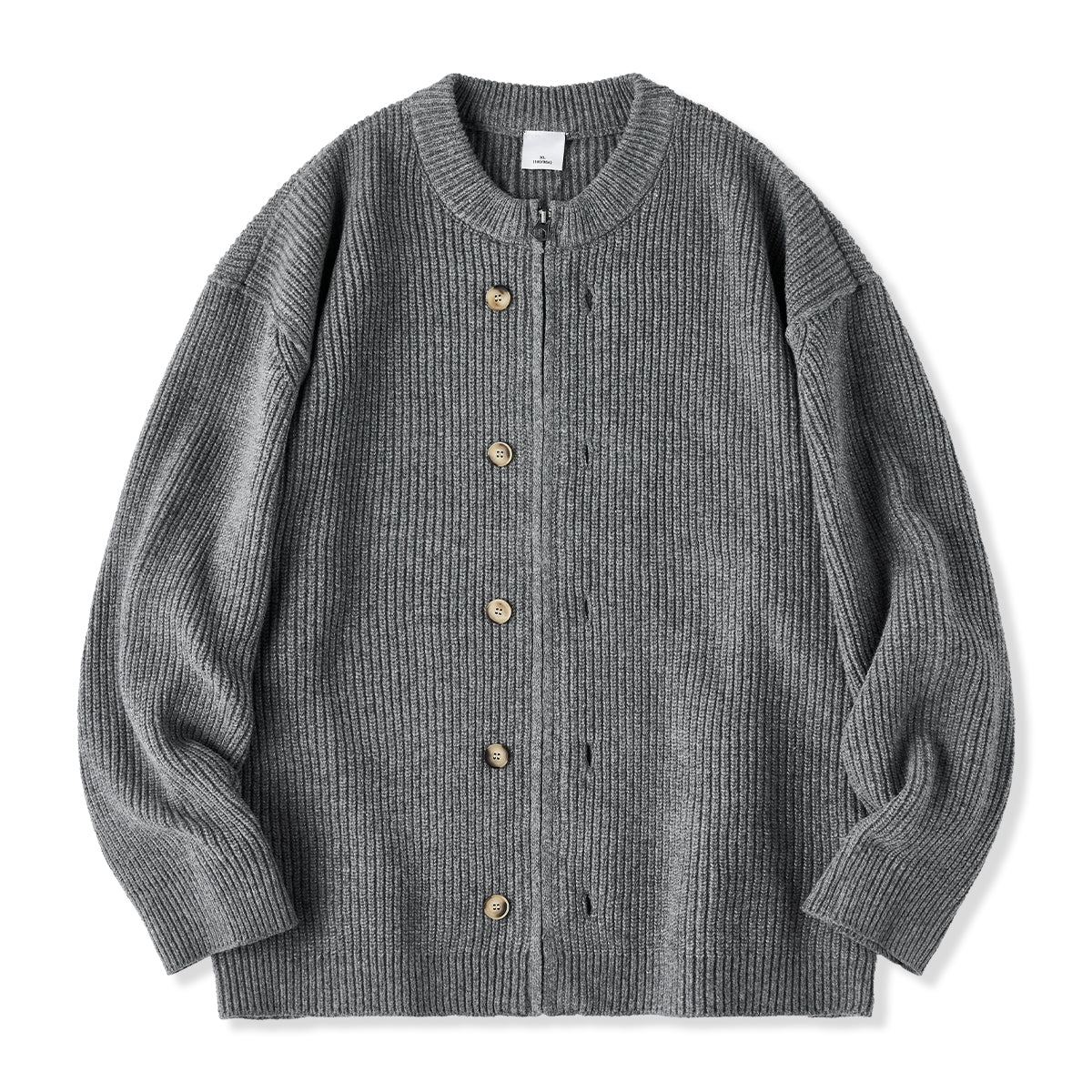 Button&Zipper 4色展開リブ編みニットカーディガン - Image 4
