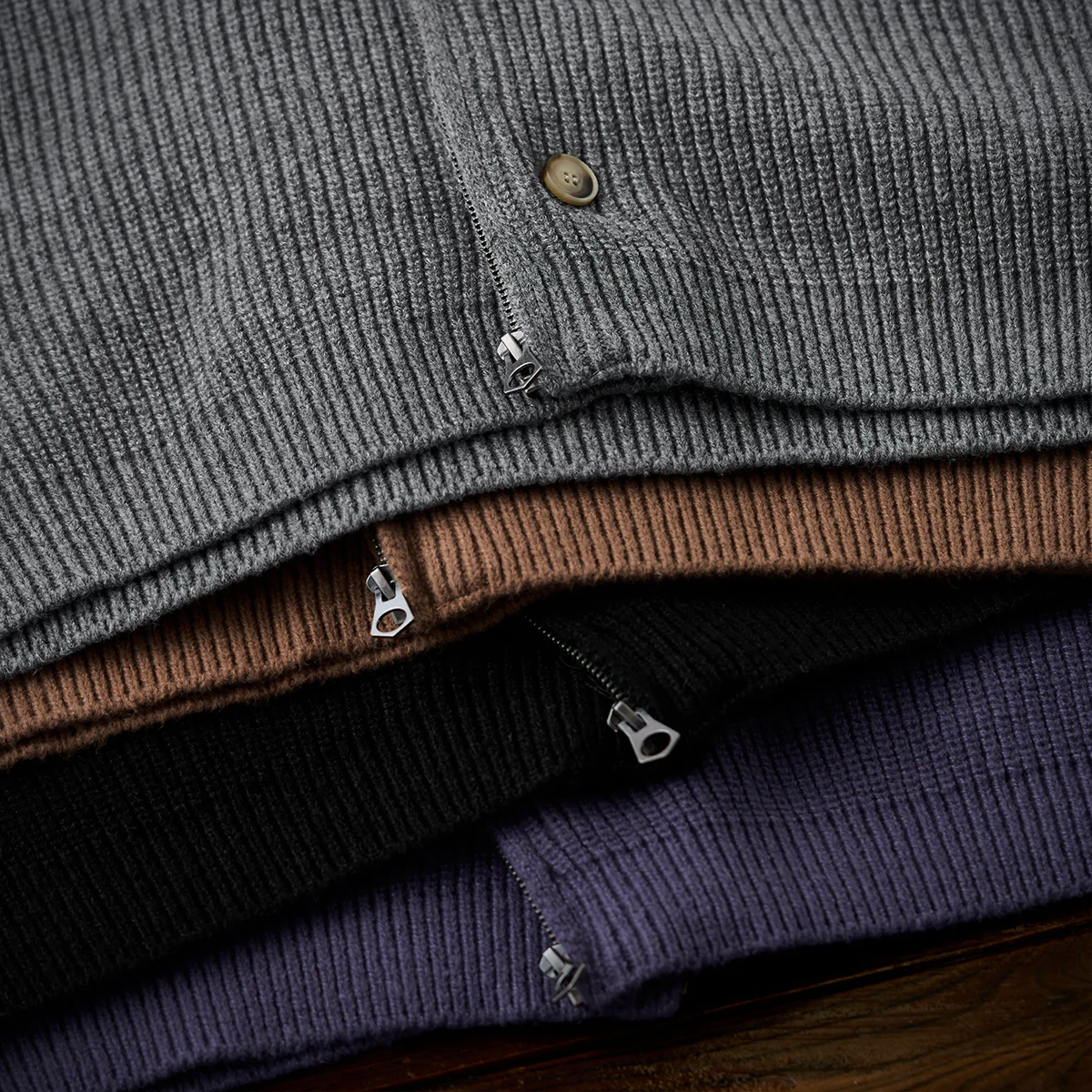Button&Zipper 4色展開リブ編みニットカーディガン - Image 8