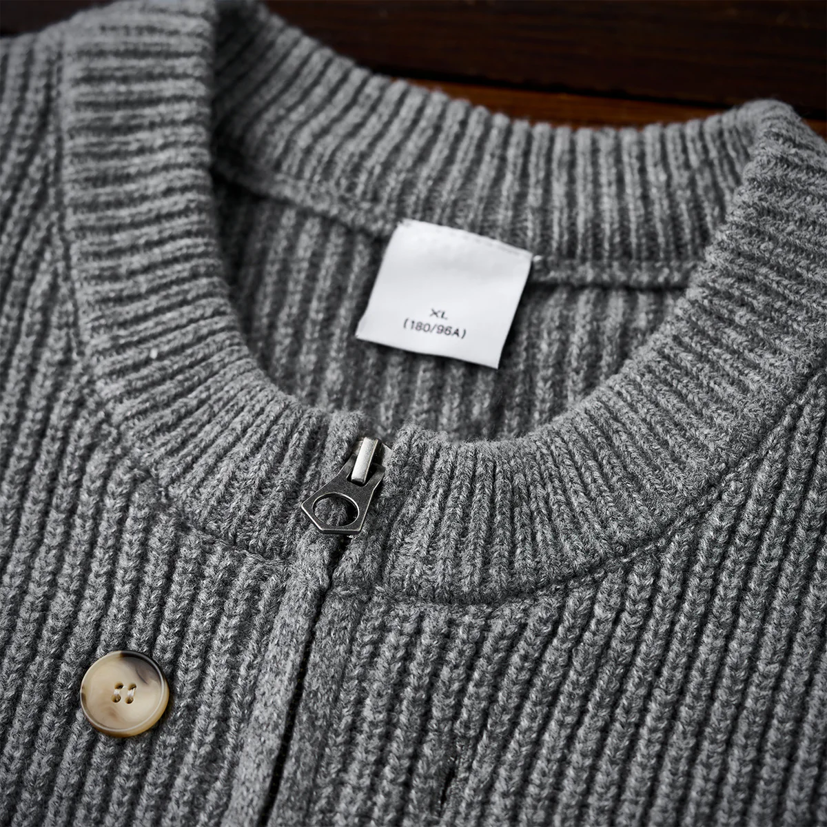 Button&Zipper 4色展開リブ編みニットカーディガン - Image 9