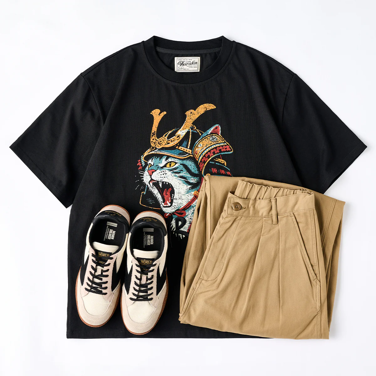 「烈吼ノ幕府将軍猫」プリント&karaku刺繍入りコットンTシャツ - Image 15