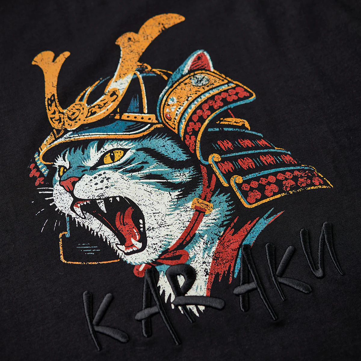 「烈吼ノ幕府将軍猫」プリント&karaku刺繍入りコットンTシャツ - Image 8