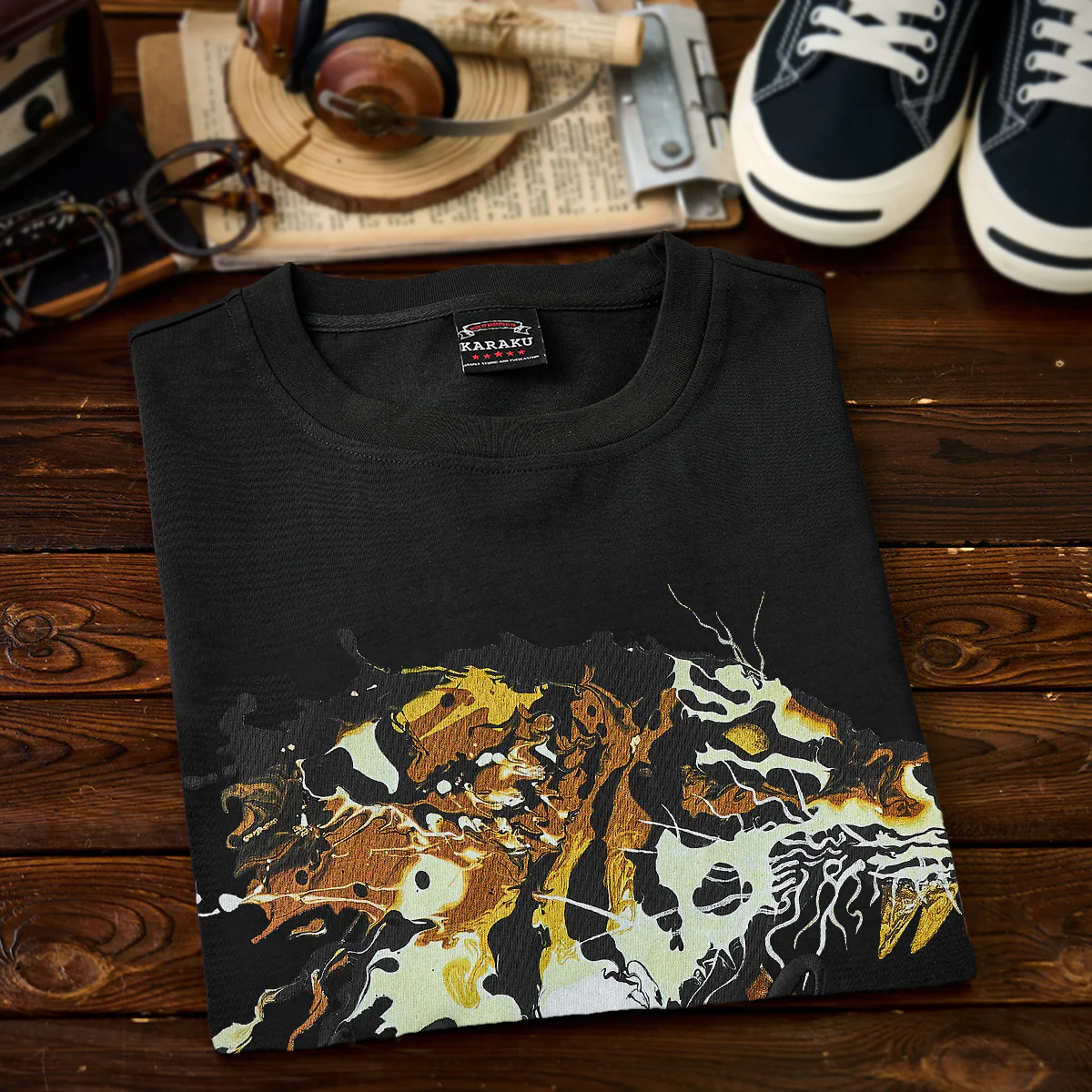 KARAKU×田中ラオウ「金虎」プリント&刺繍入りコットンTee - Image 5