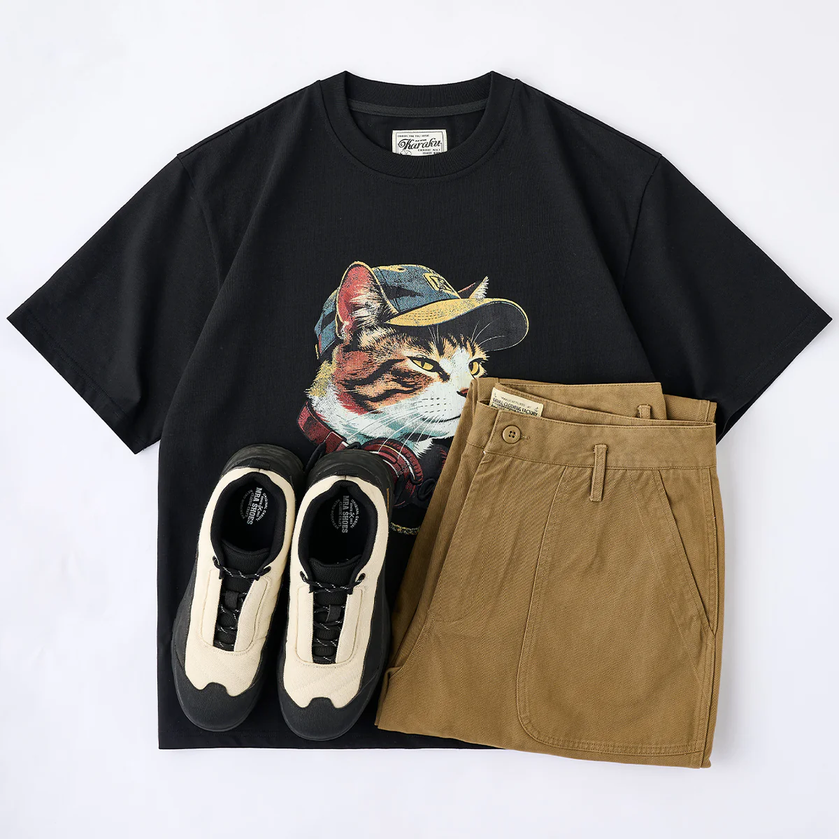 「猫ラッパー」クラックプリント&KaraKu刺繡入りコットンTee - Image 19