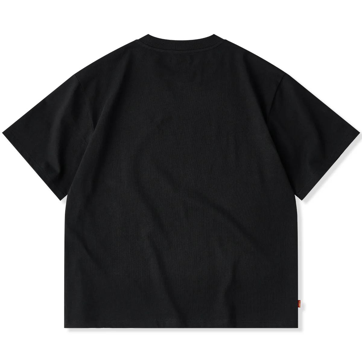紅白ヒモ付きサイドジップ オールブラックコットンベーシックTee - Image 2