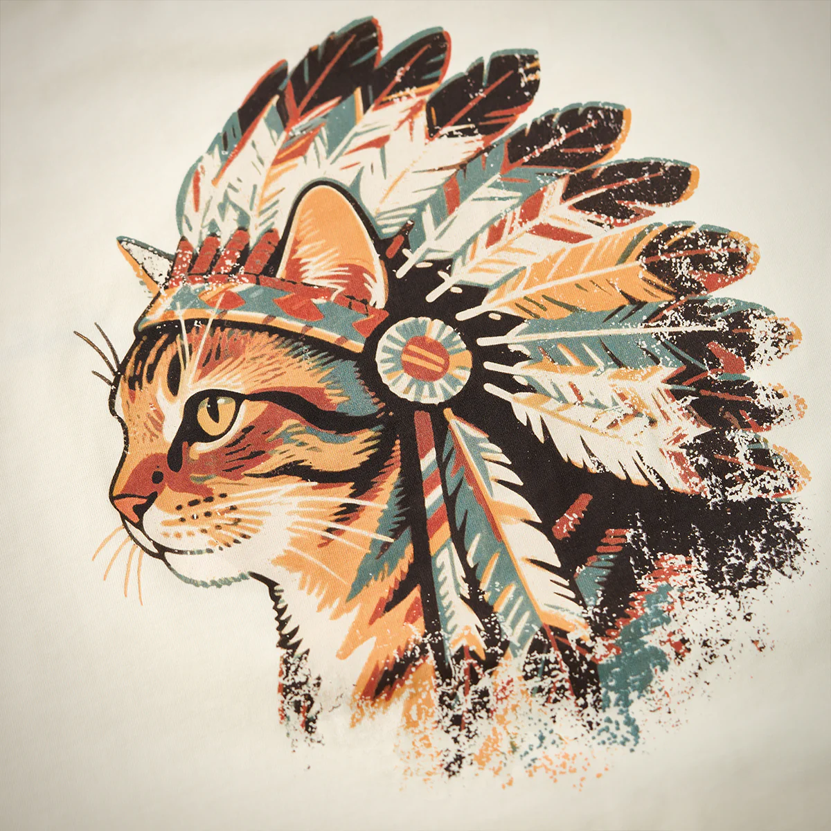 「インディアン酋長猫」プリント＆karaku刺繍入りコットンロンT - Image 9