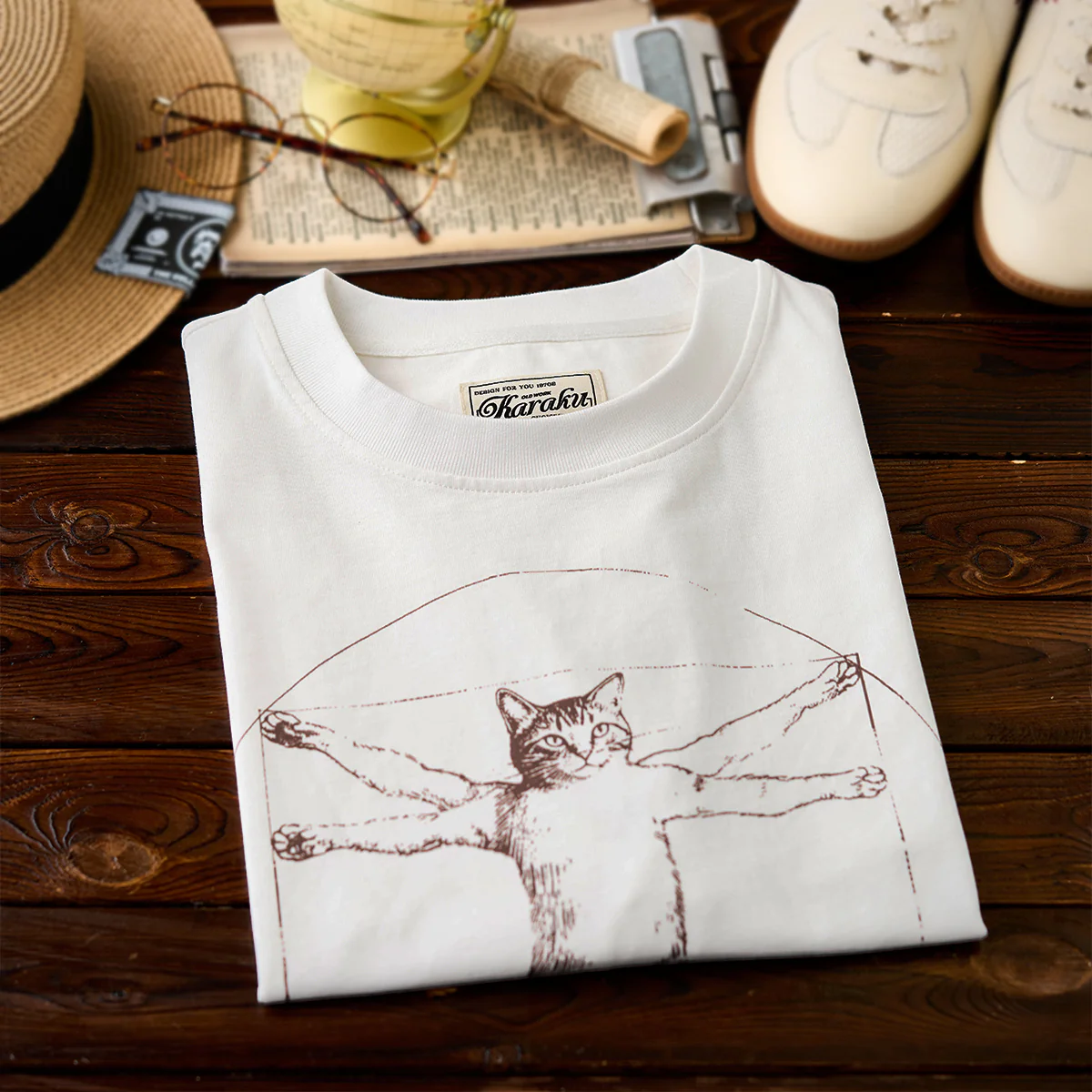 「ウィトルウィウス的にゃん体図」スケッチ風線画コットンTee - Image 5