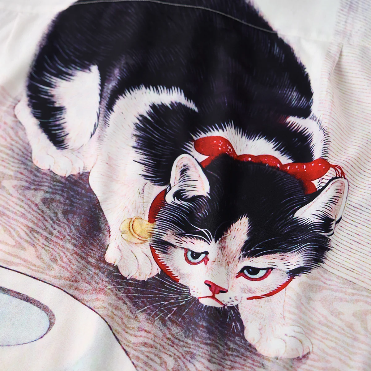【予約】小原古邨「猫と金魚鉢の中で泳ぐ金魚たち」浮世絵風アロハシャツ - Image 16